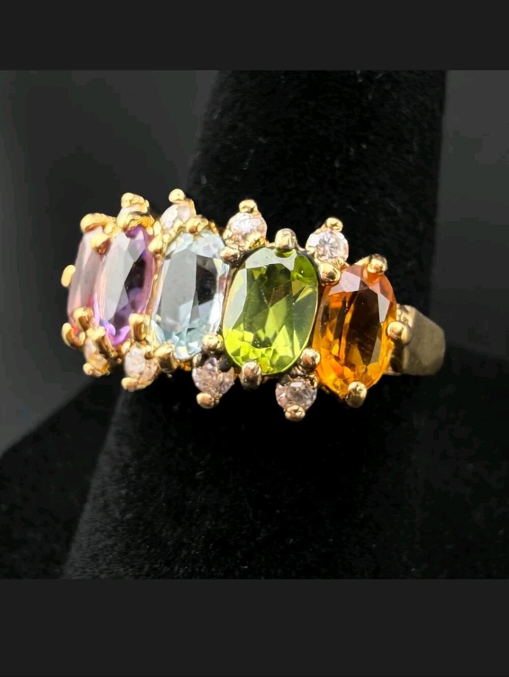 Gold Over Sterling Multi-Gemstone Statement Ring Amethyst Topaz Peridot Citrine